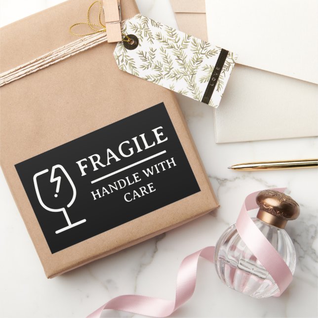 Adesivo Retangular Manuseio Frágil Profissional Preto Com Cuidado (Presentear)