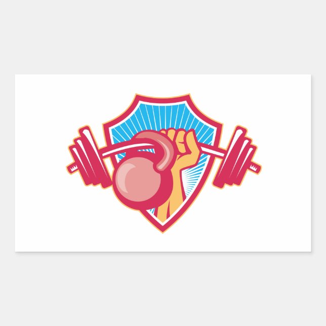 Adesivo Retangular Mão Levantando Barbell Kettlebell Crest (Frente)