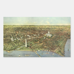 Adesivo Retangular Mapa Antigo com Vista Panorâmica de Washington DC