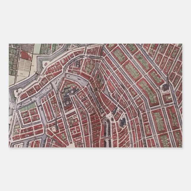 Adesivo Retangular Mapa da cidade de réplica de Amsterdã 1652 (Frente)