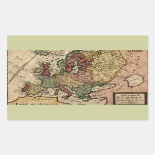 Adesivo Retangular Mapa da Europa do Antiquário 1721 por Herman Moll