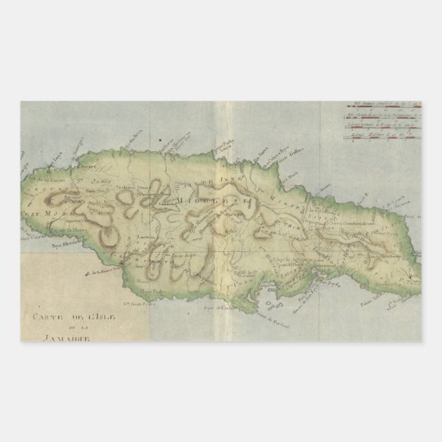 Adesivo Retangular Mapa da Vintage na Jamaica (1780) (Frente)
