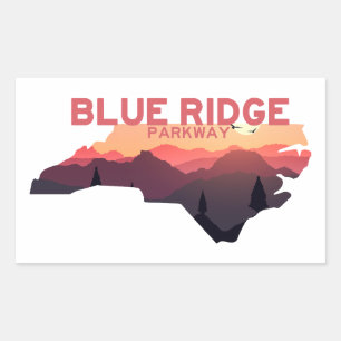 Adesivo Retangular Mapa de Blue Ridge Parkway North Carolina