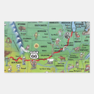 Adesivo Retangular Mapa de Cartoons da Rota 66 Histórica