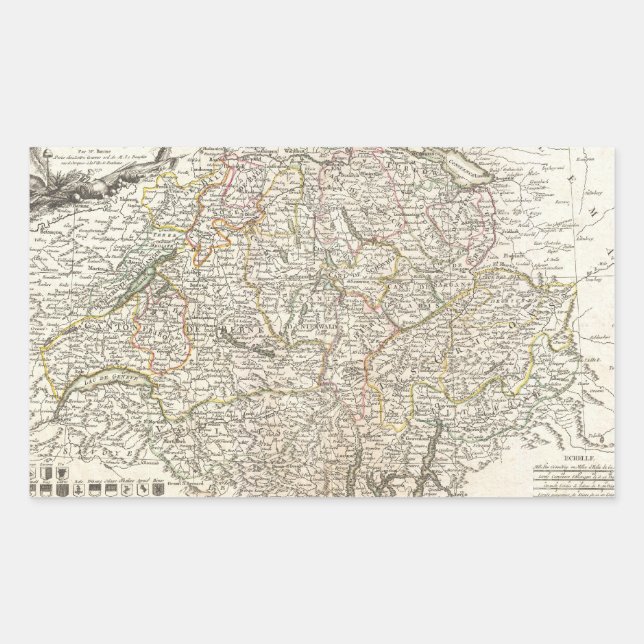 Adesivo Retangular Mapa de Suiças da Vintage (1771) (Frente)