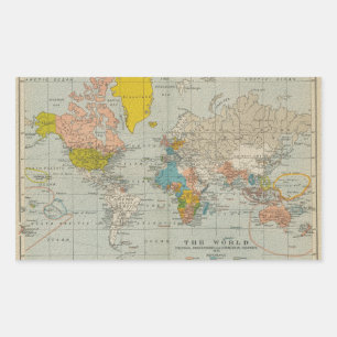 Adesivo Retangular Mapa do mundo 1910 do vintage