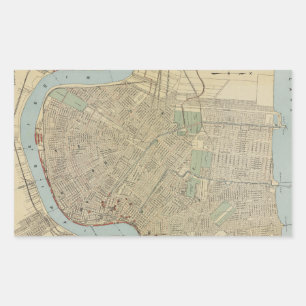 Adesivo Retangular Mapa do vintage de Nova Orleães (1919)