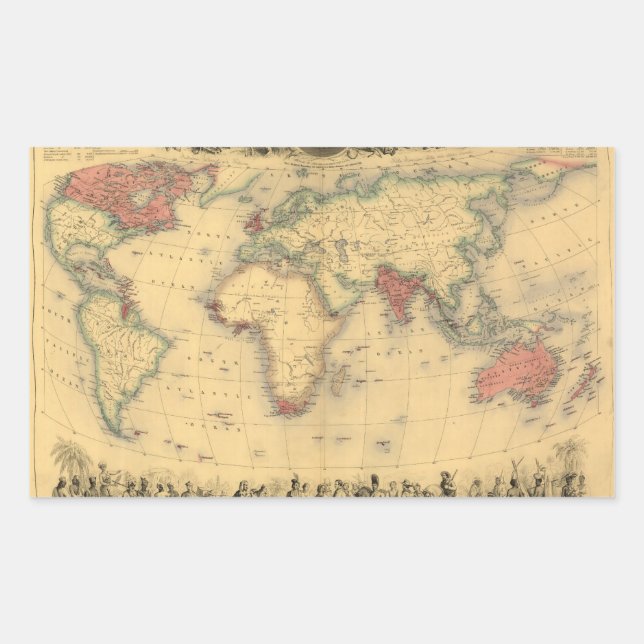 Adesivo Retangular mapa dos 1850's do Império Britânico no mundo (Frente)