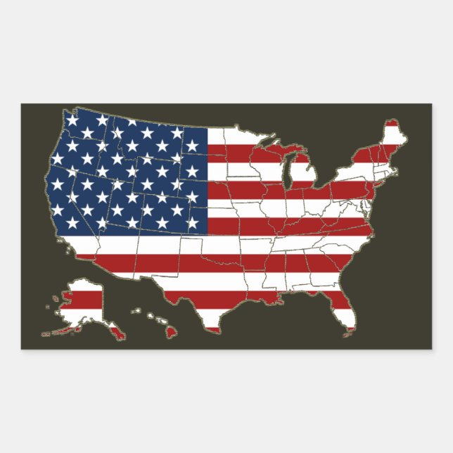 Adesivo Retangular Mapa dos EUA com bandeira americana (Frente)