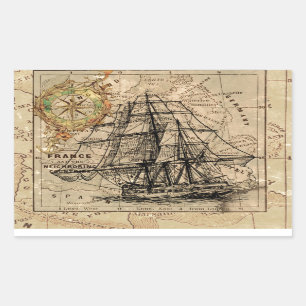 Adesivo Retangular Mapa e navio antigo do General France
