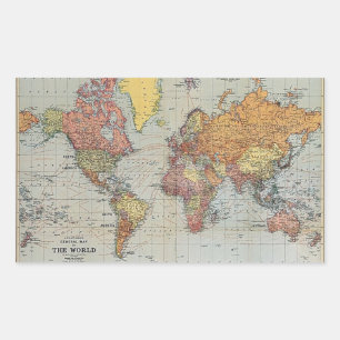 Adesivo Retangular Mapa Geral Vintage do Mundo