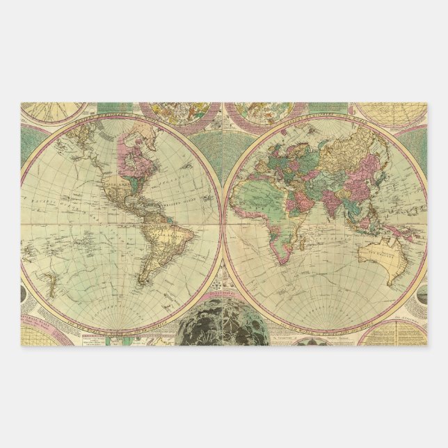 Adesivo Retangular Mapa mundial antigo de Carington Bowles, cerca de  (Frente)