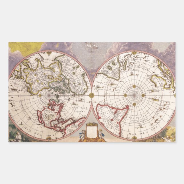 Adesivo Retangular Mapa Mundial Antiquado (Frente)
