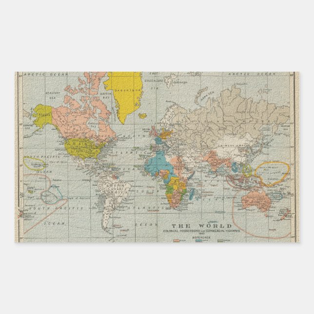 Adesivo Retangular Mapa Mundial da Vintage em 1910 (Frente)
