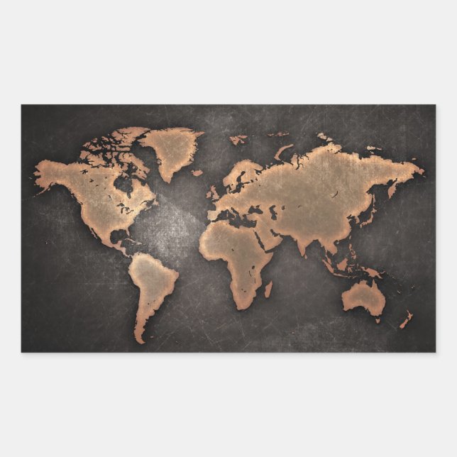 Adesivo Retangular Mapa mundial de couro geográfico castanho (Frente)
