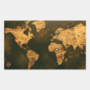 Adesivo Retangular Mapa Mundial Vintage Arte de Cartografia Antiga