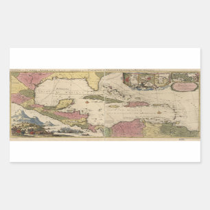 Adesivo Retangular Mapa velho das Índias Ocidentais (1757)