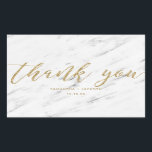 Adesivo Retangular Marble Branco Elegante e Casamento de Folha de Our<br><div class="desc">Elegante White Marble & Gold Foil Typografia em fontes modernas de script. Casamento simples e moderno de design,  obrigado,  palermas! Vejam meu compro para ver toda a coleção de casamento com este design!</div>