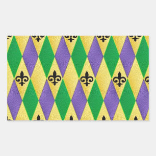 Adesivo Retangular Mardi Gras Harlequin Fleur De Lis