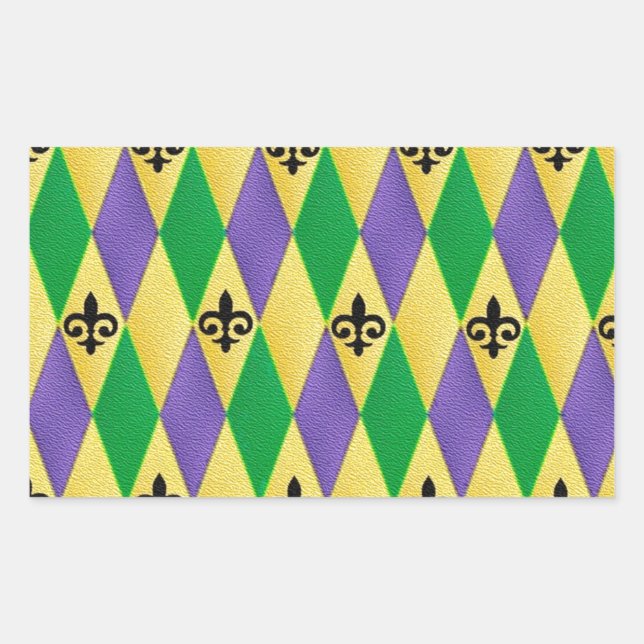 Adesivo Retangular Mardi Gras Harlequin Fleur De Lis (Frente)