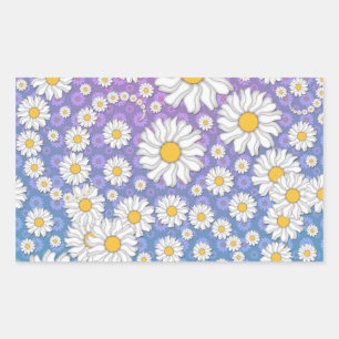 Adesivo Retangular Margaridas Brancas Fofas em Fundo Roxo Azul