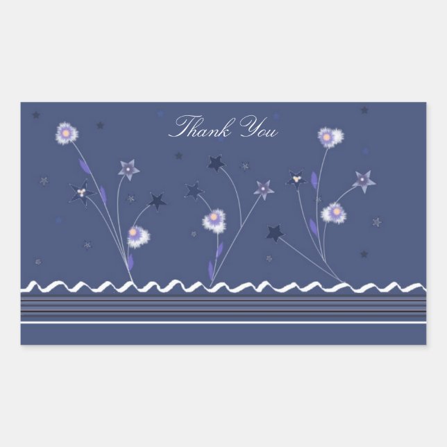 Adesivo Retangular Marinho Azul Floral Obrigado (Frente)