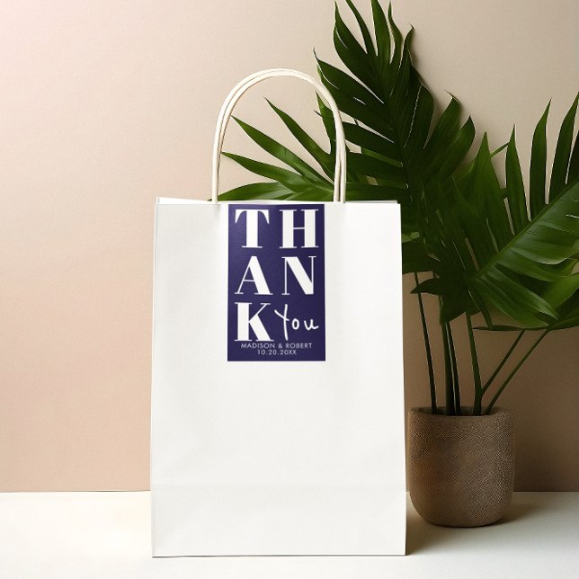 Adesivo Retangular Marinho Blue Bold Simple Obrigado Favor De Casamen (Criador carregado)