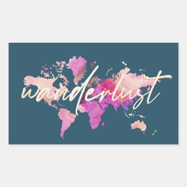 Adesivo Retangular Marinho de Viagem do World Map do Wanderlust (Frente)
