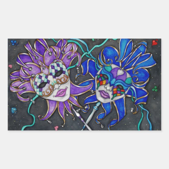 Adesivo Retangular Máscaras de Jester Comédia/Tragédia (Frente)