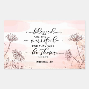 Adesivo Retangular Mateus 5:7 Abençoados são a Bíblia misericordiosa 