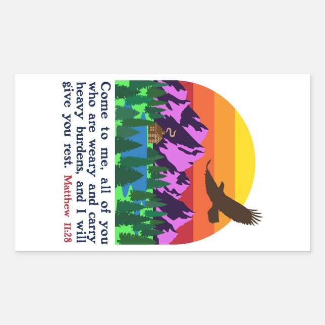 ADESIVO RETANGULAR MATTHEW 11:28-VENHA A MIM TODOS OS QUE SÃO VESTILO (Frente)