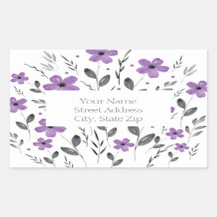 Adesivo Retangular Mauve, Cinza Cinco Motif De Aquarela Petal