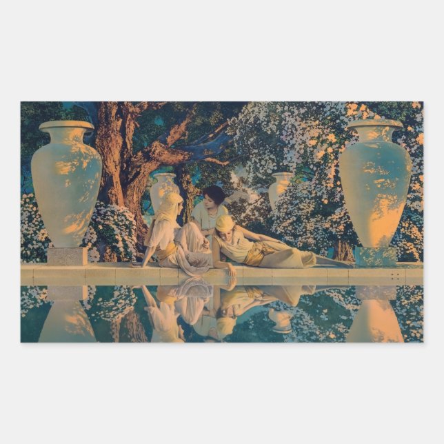 Adesivo Retangular Maxfield Parrish O Jardim de Alá 1918 Arte Fina (Frente)