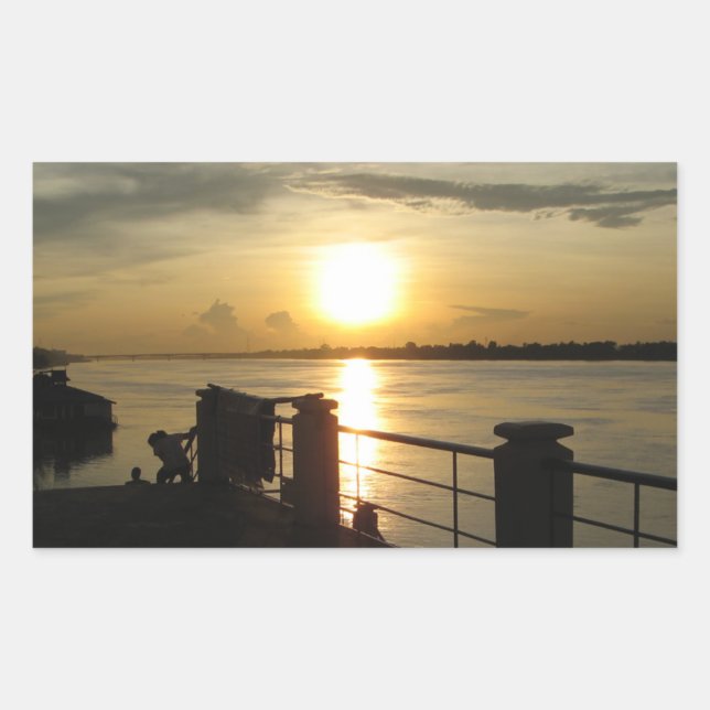 Adesivo Retangular Mekong River Sunset ... Nong Khai, Isaan, Tailândi (Frente)