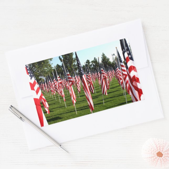 Adesivo Retangular Memorial das Bandeiras Americanas dos EUA (Envelope)