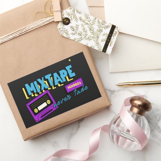 Adesivo Retangular Memórias de MixTape Nostalgia de Cassete Retrô (Presentear)
