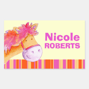 Adesivo Retangular Menina com nome de cheio de pônei cor de laranja r