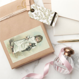 Adesivo Retangular Menina Vitoriana Antiga em Camisa de Dormir com se