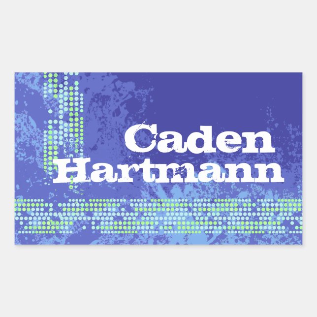 Adesivo Retangular Meninos adolescentes nome desportivo azul escuro e (Frente)