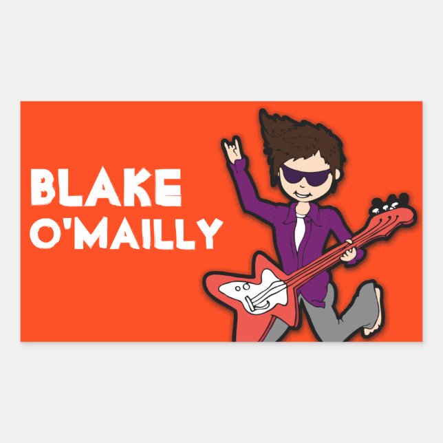 Adesivo Retangular Meninos, estrelas de rockstar, nome de cabelo escu (Frente)