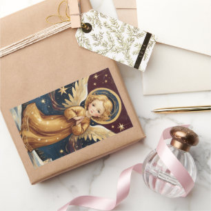 Adesivo Retangular Mensagem Personalizada Angel de Natais vintages Co