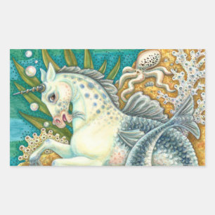ADESIVO RETANGULAR MERHORSE E OCTOPUS BRANCO, FANTASY UNICORN HORSE