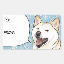 Adesivo Retangular Merry Christmas Cream Shiba Inu Gift Tag
