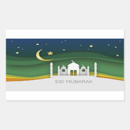 Adesivo Retangular Mesquita Cortada de Papel Eid Mubarak Moderno - Ad