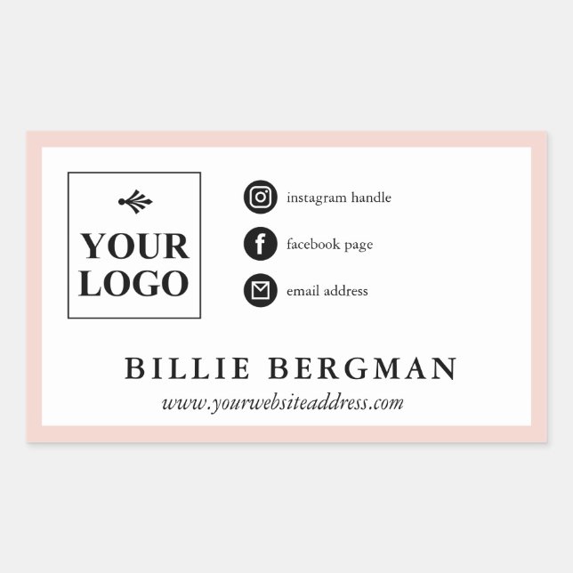 Adesivo Retangular Mínimo Blush Black Social Media Seu Logotipo (Frente)