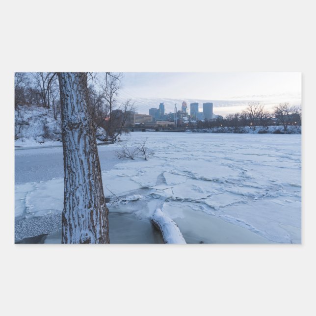Adesivo Retangular minneapolis skyline e rio mississippi gelado (Frente)