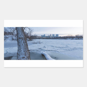 Adesivo Retangular minneapolis skyline e rio mississippi gelado