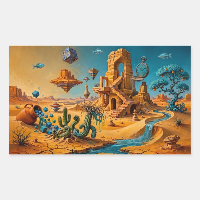 Adesivo Retangular Miragem do Deserto Ocre Laranja Azul Teal (Frente)