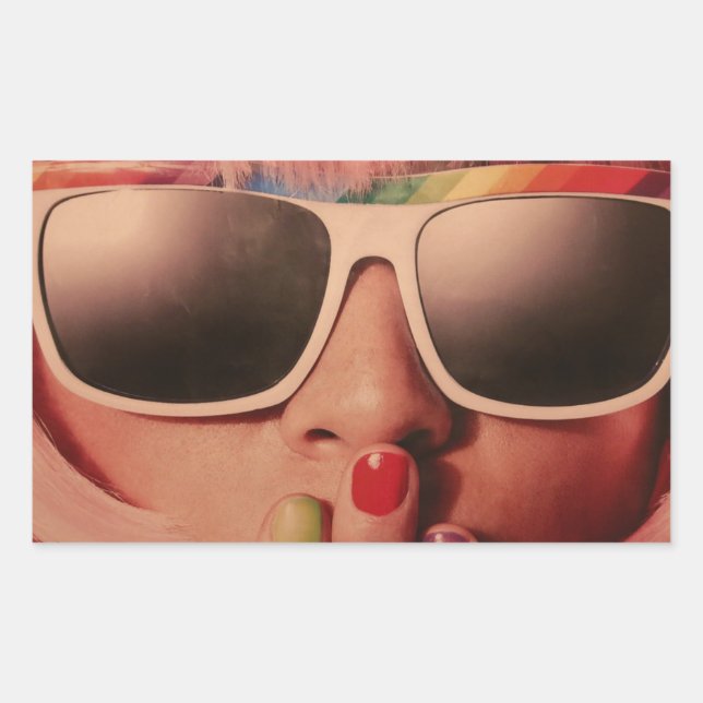 Adesivo Retangular Moça da moda de arte pop (Frente)