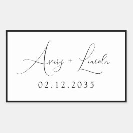 Adesivo Retangular Modern Classic Black & White Border Script Wedding